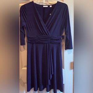 New York and Company Navy Ruched Waist Wrap-Front Dress
